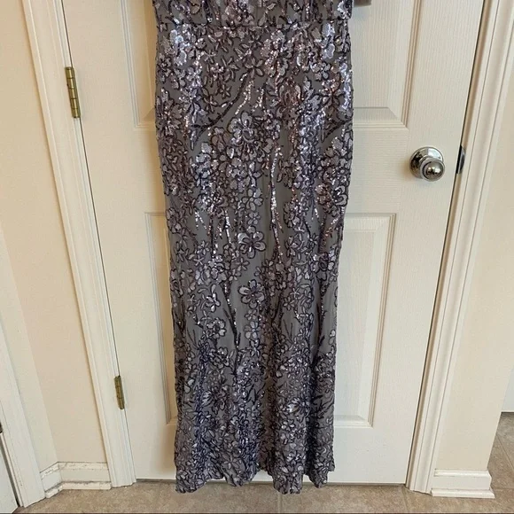 Alex Evenings Sequinned Cold-Shoulder Gown in Silver - Picture 7 of 11